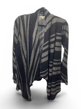 Lily White Striped Waterfall Black/Gray Shawl Open Front‎ Cardigan size Large
